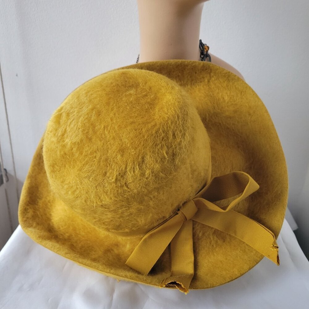 Mr. Charles Mustard Yellow Felt Fuzzy Exclusive Coronet Women's Country Fedora - Picture 10 of 14